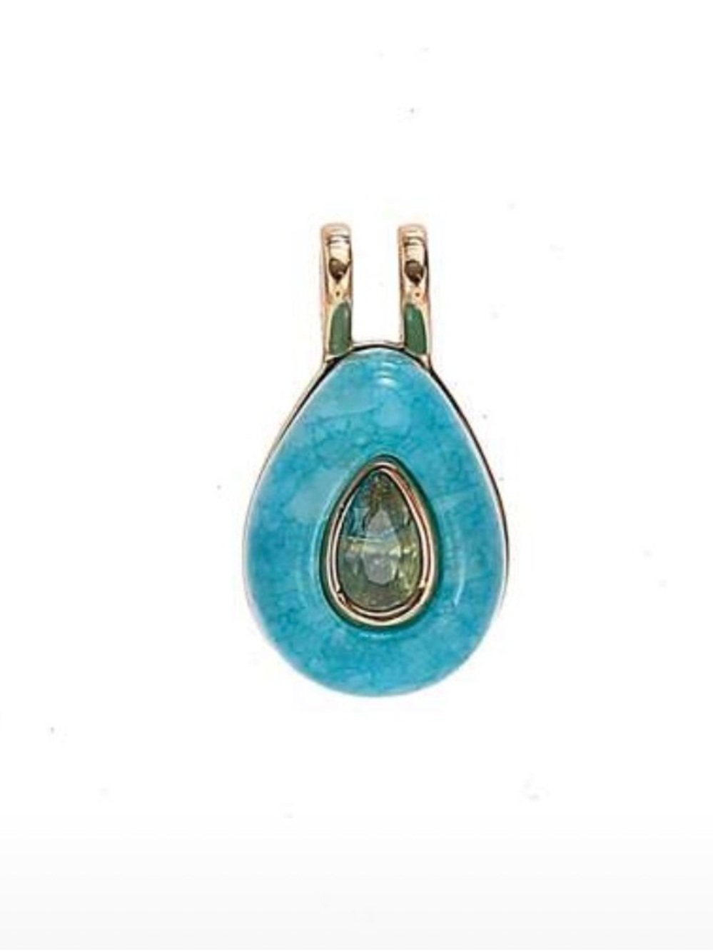 Gold Teardrop Turquoise Pendant with Green Accent